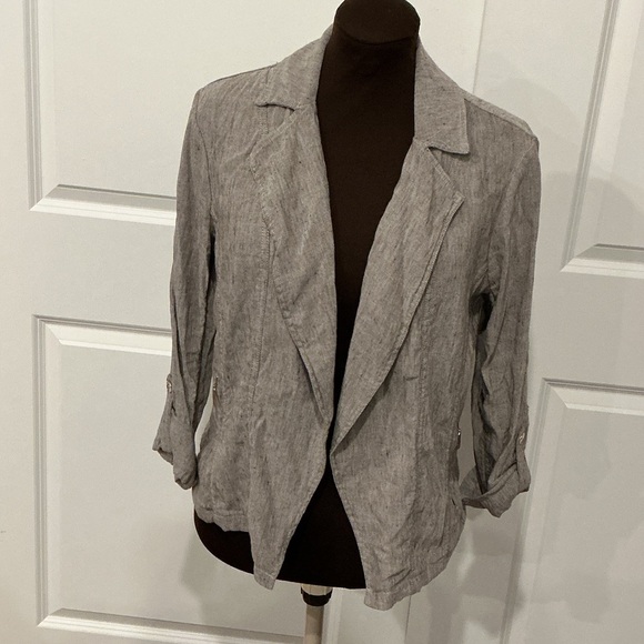 Chico's Light Gray Women's Linen Blend Moto Style Jacket Size 4/6 - Picture 1 of 9